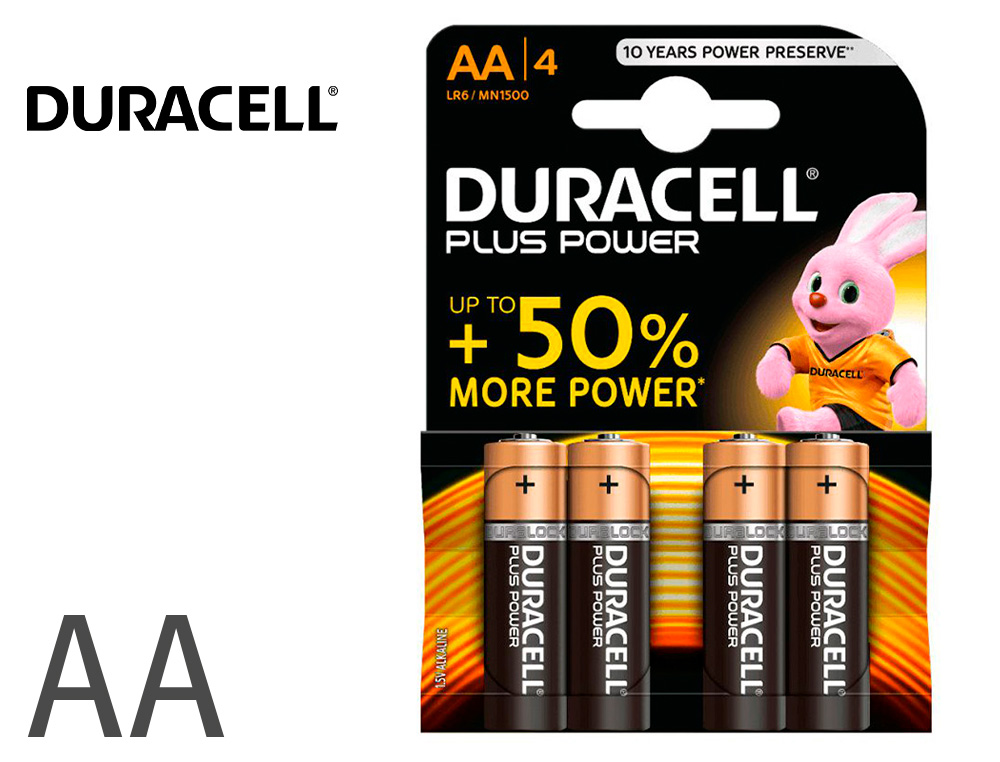 PILA DURACELL ALCALINA PLUS AA BLISTER CON 4 UNIDADES