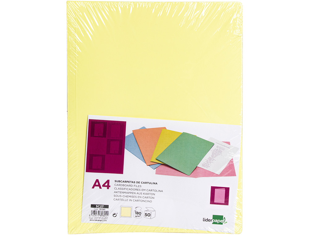 SUBCARPETA LIDERPAPEL A4 AMARILLO PASTEL 180G/M2