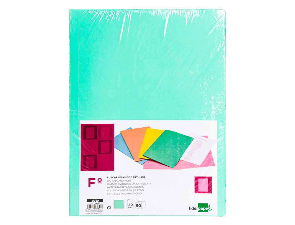 SUBCARPETA LIDERPAPEL FOLIO VERDE PASTEL 180G/M2