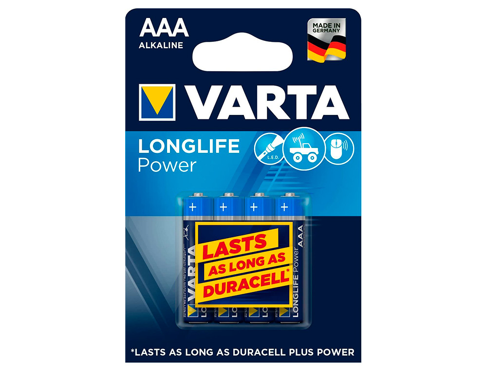 PILA VARTA ALCALINA LONGLIFE POWER AAA TIPO LR-03 BLISTER DE 4 UNIDADES