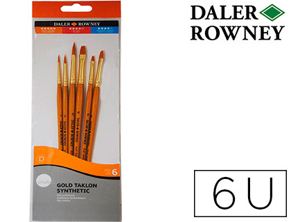 PINCELES DALER ROWNEY SIMPLY ART SINTENTICO MANGO CORTO DORADO BLISTER DE 6 UNIDADES