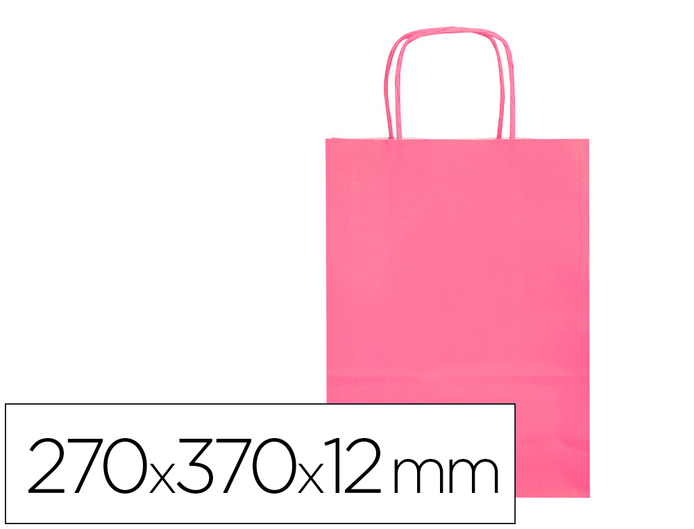 BOLSA PAPEL Q-CONNECT CELULOSA ROSA M CON ASA RETORCIDA 270X370X12 MM