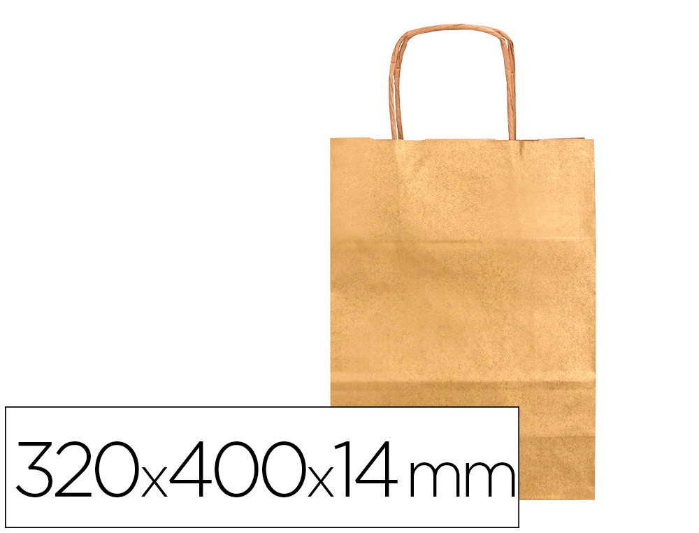 BOLSA PAPEL Q-CONNECT KRAFT ORO L CON ASA RETORCIDA 320X400X14 MM