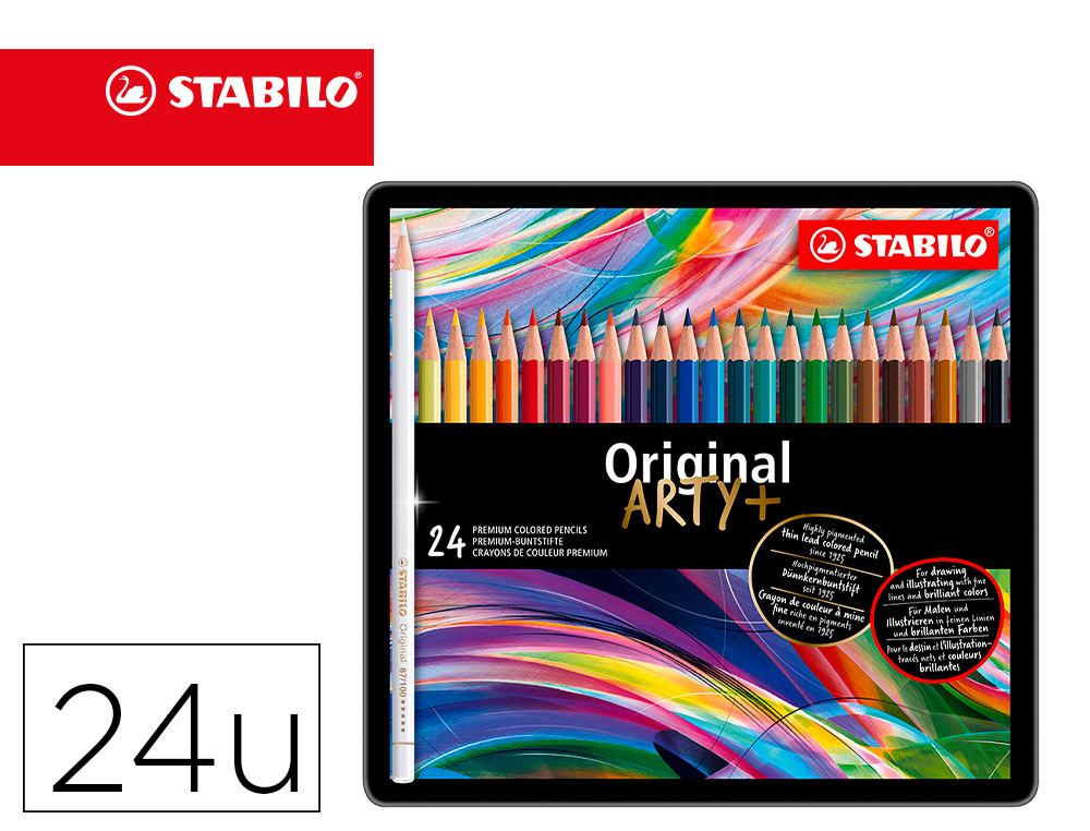 LAPICES DE COLORES STABILO ACUARELABLES ORIGINAL ARTY ESTUCHE METALICO DE 24 COLORES SURTIDOS