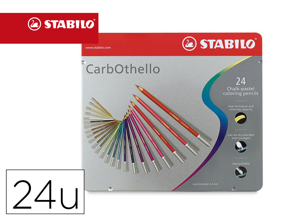 LAPICES DE COLORES STABILO ACUARELABLES CARBOTHELLO ARTY ESTUCHE METALICO DE 24 COLORES SURTIDOS