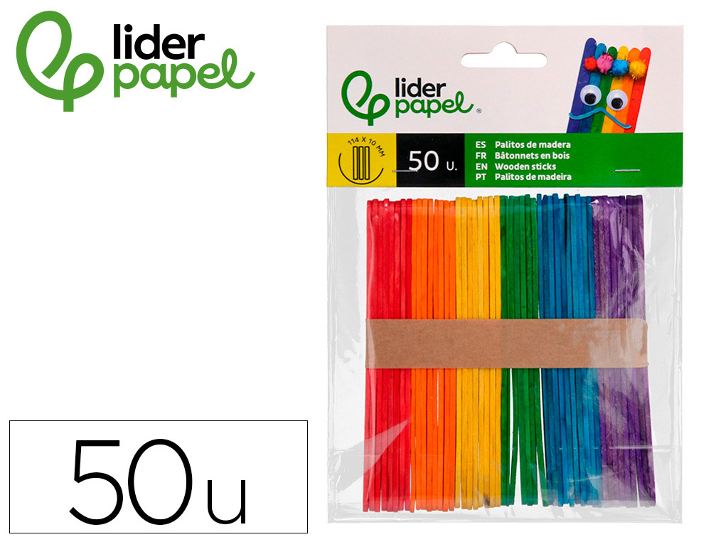 PALITOS DE MADERA COLOR NATURAL 11,4 X 1 CM BOLSA CON 50 UNIDADES