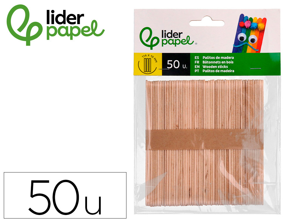 PALITOS DE MADERA LIDERPAPEL COLORES SURTIDOS 11,4 X 1 CM BOLSA CON 50 UNIDADES