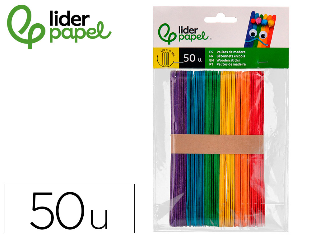 PALITOS DE MADERA LIDERPAPEL COLOR NATURAL 15 X 1,8 CM BOLSA CON 50 UNIDADES