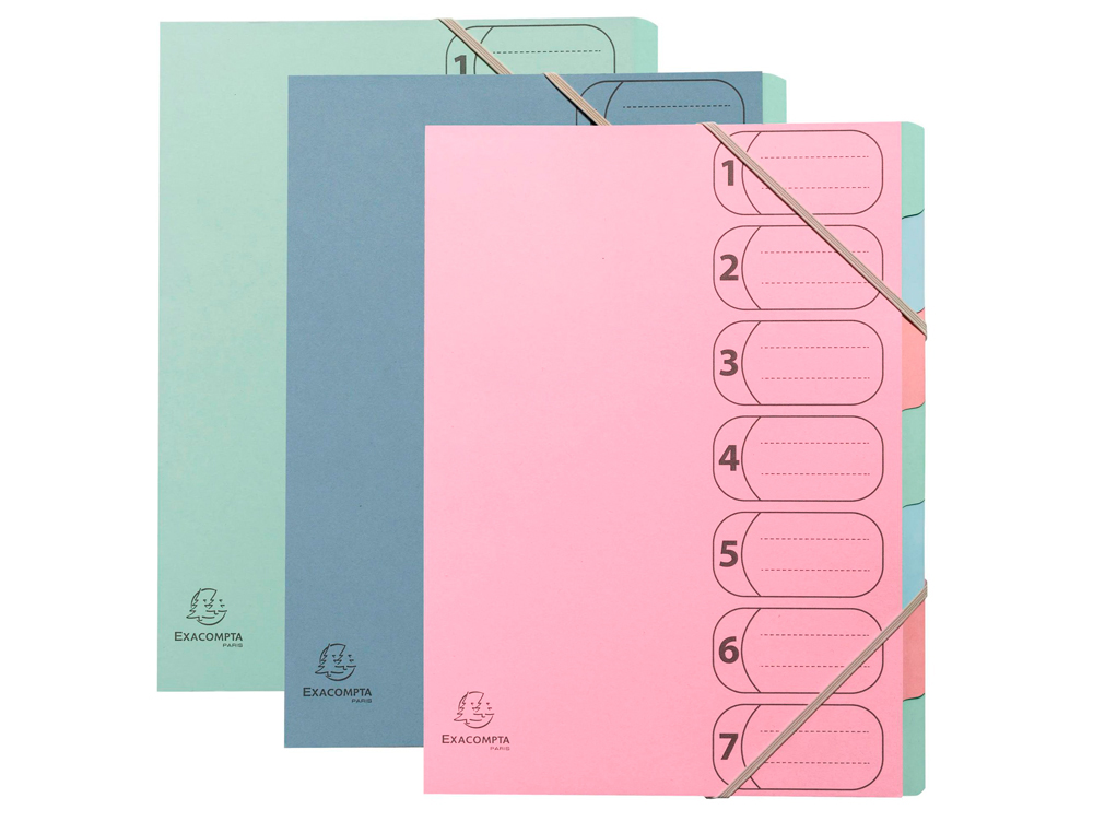 CARPETA CLASIFICADORA EXACOMPTA AUTENTIK 7 DEPARTAMENTOS DIN A4+ CARTON RECICLADO COLORES SURTIDOS