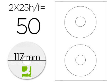 ETIQUETA ADHESIVA Q-CONNECT KF01579 -TAMAO CD-ROM -FOTOCOPIADORA -LASER -INK-JET-CAJA CON 25 H/50 ETIQUETAS