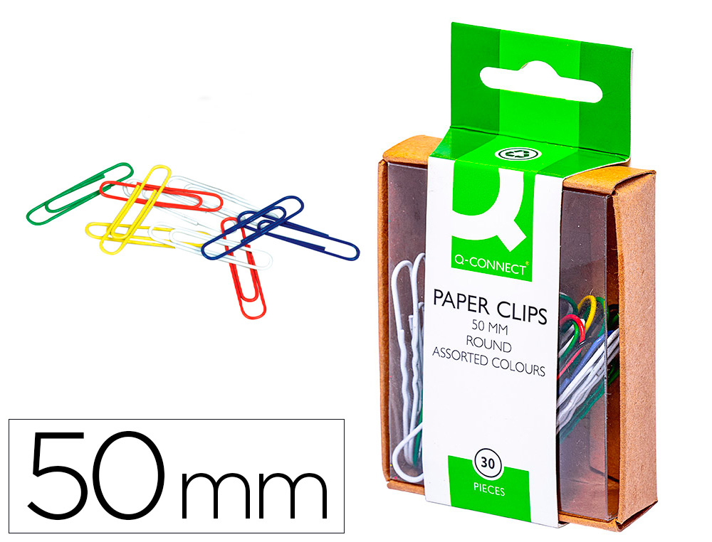 CLIPS COLORES Q-CONNECT 50 MM CAJA DE 30 UNIDADES COLORES SURTIDOS