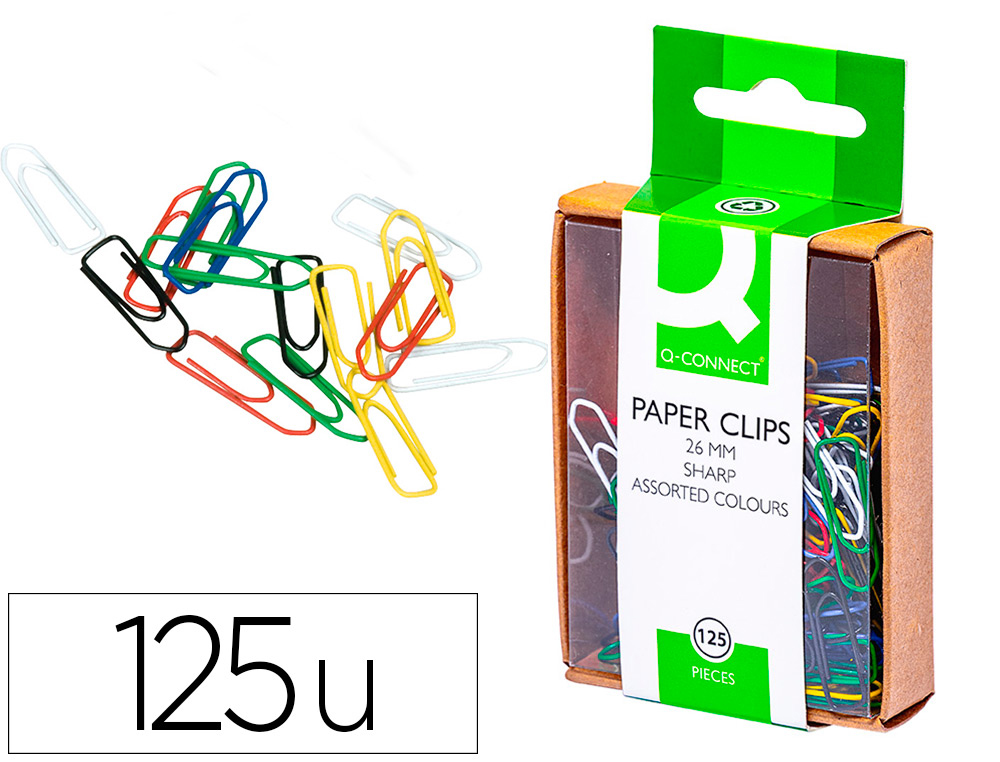 CLIPS COLORES Q-CONNECT 26 MM CAJA DE 125 UNIDADES COLORES SURTIDOS