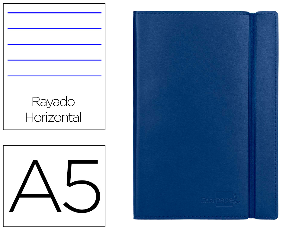 LIBRETA LIDERPAPEL SIMIL PIEL A5 120 HOJAS 70G/M2 HORIZONTAL SIN MARGEN AZUL