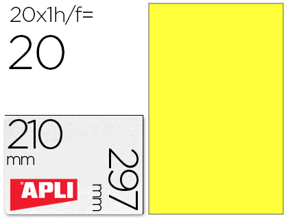 ETIQUETA ADHESIVA APLI 02878 TAMAO 210X297 MM PARA LASER FOTOCOPIADORA INK-JET CAJA CON 20 HOJAS DIN A4 AMARILLO