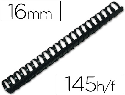 CANUTILLO Q-CONNECT REDONDO 16 MM PLASTICO NEGRO CAPACIDAD 145 HOJAS CAJA DE 50 UNIDADES