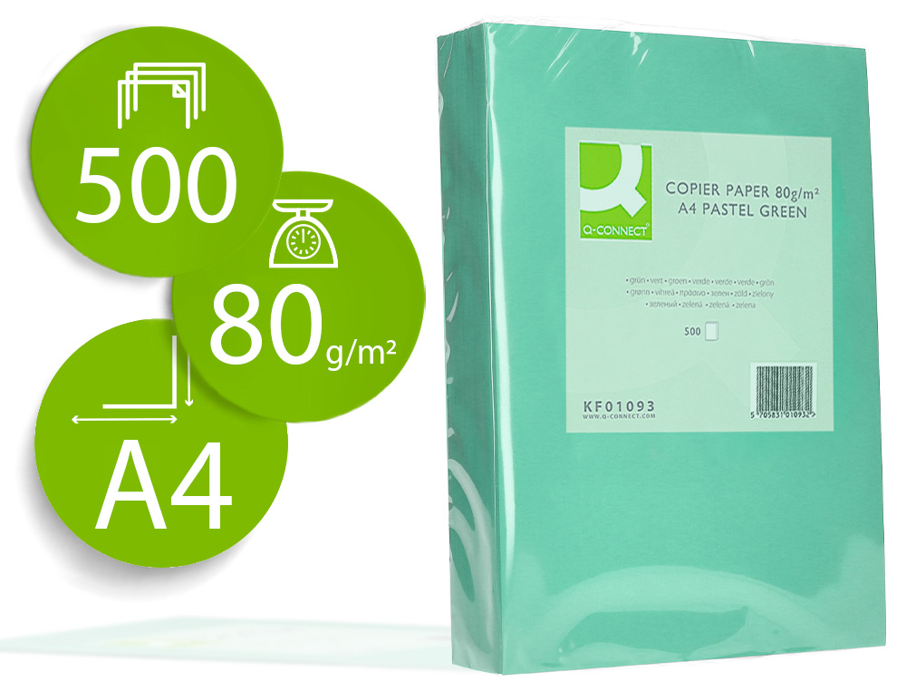 PAPEL COLOR Q-CONNECT DIN A4 80 GR VERDE PAQUETE DE 500 HOJAS