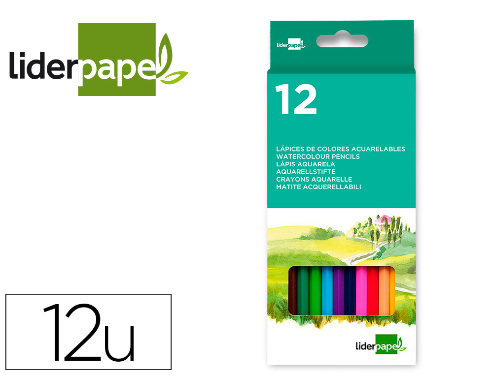 LAPICES DE COLORES ACUARELABLES LIDERPAPEL CAJA DE 12 UNIDADES COLORES SURTIDOS